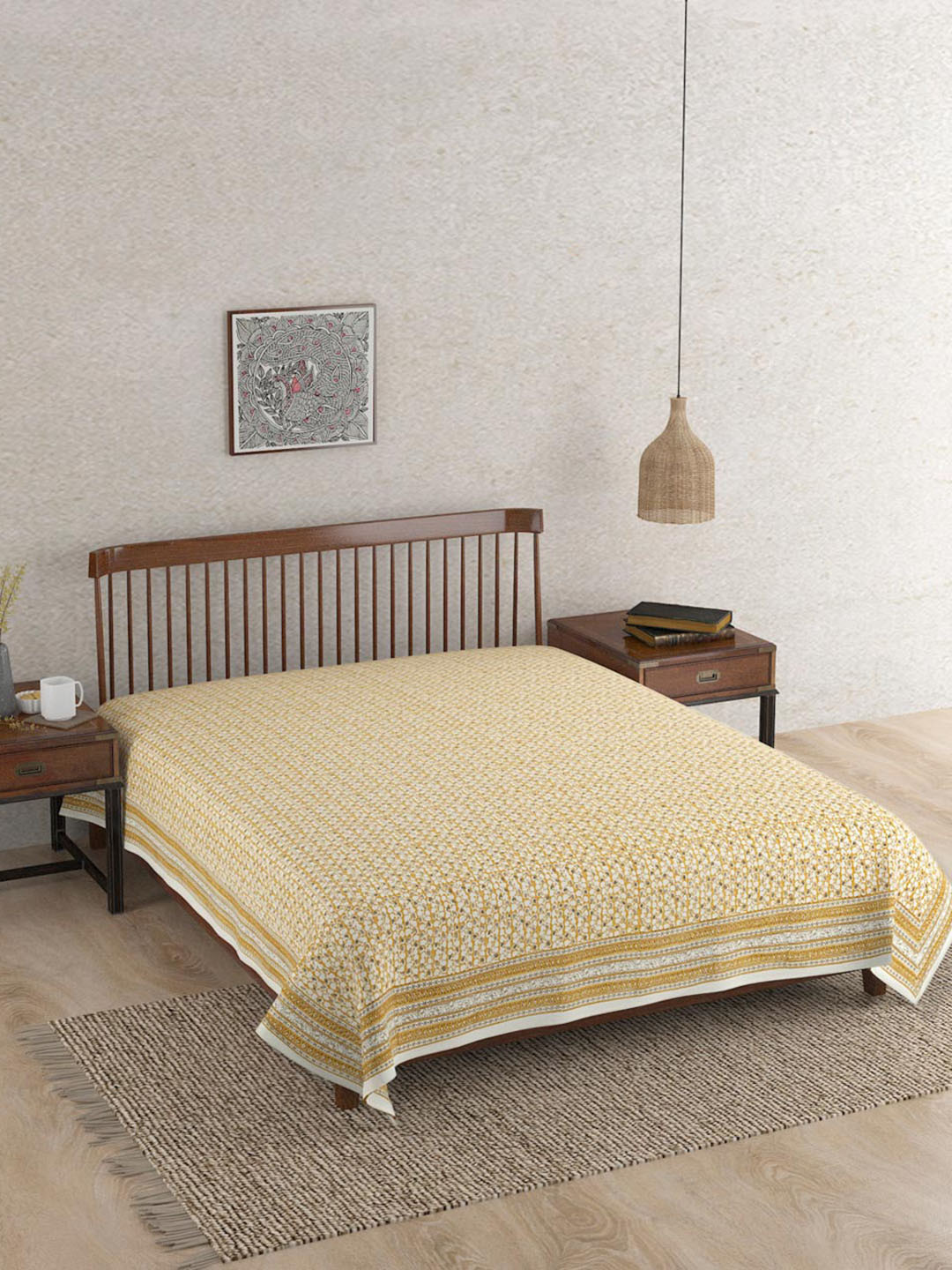 

Fabindia Yellow Printed Cotton Double Bed Cover
