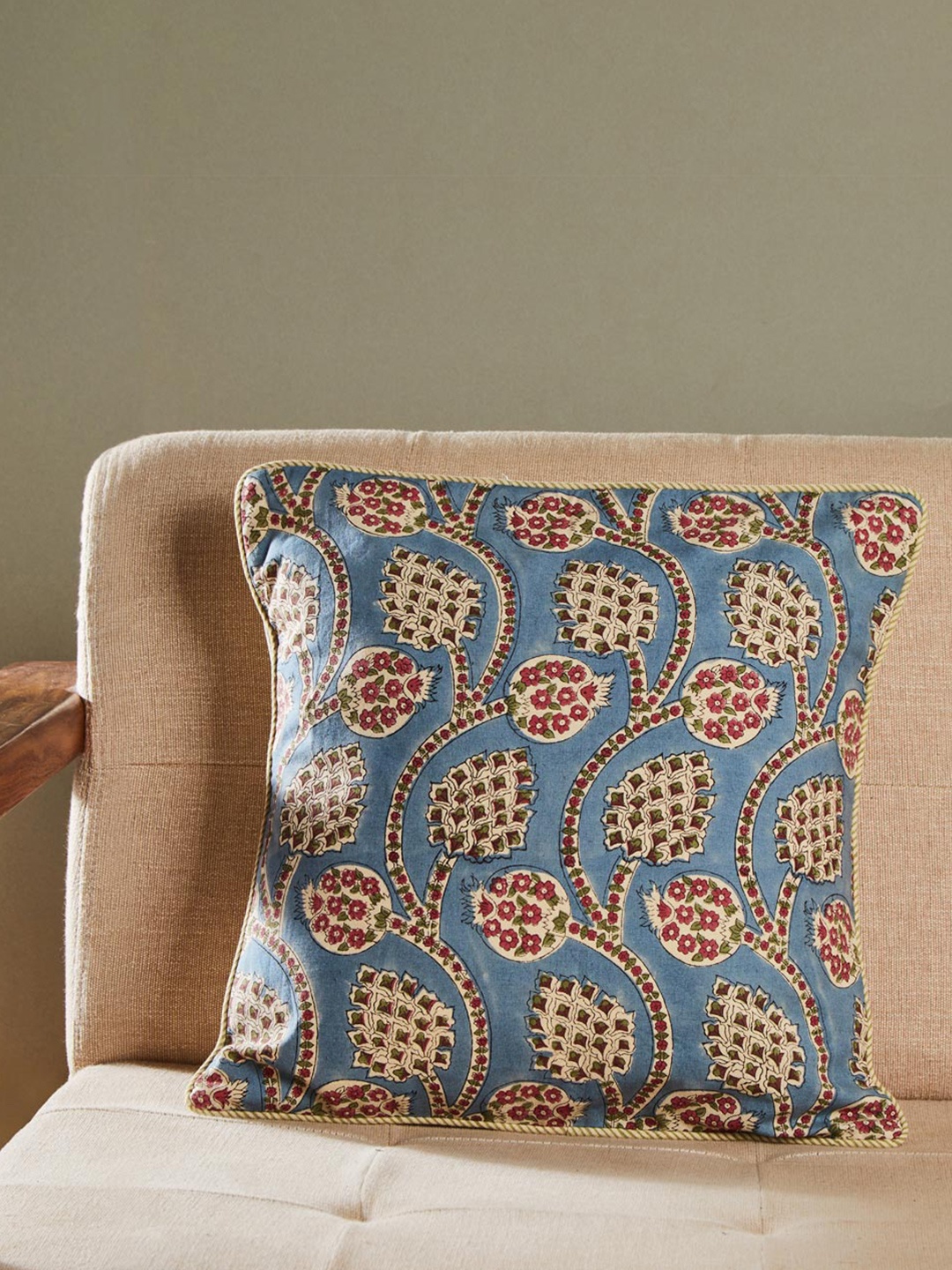 

Fabindia Blue & Beige Floral Cotton Square Cushion Covers