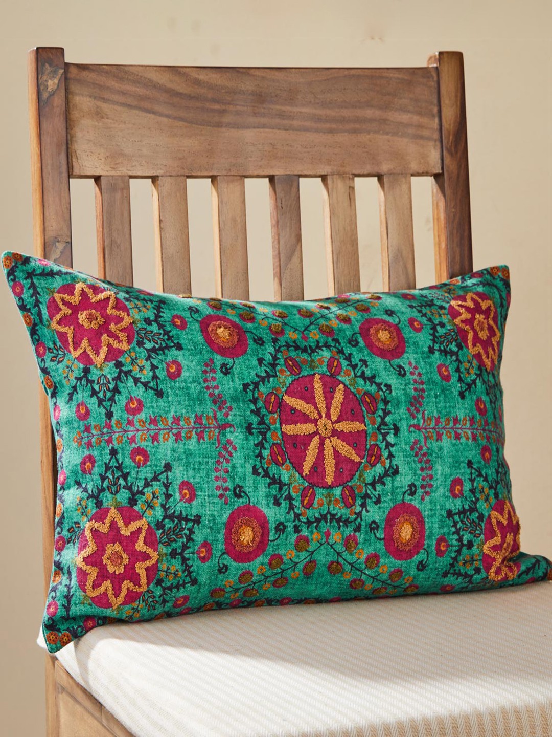 

Fabindia Teal & Pink Embroidered Cotton Rectangle Cushion Covers