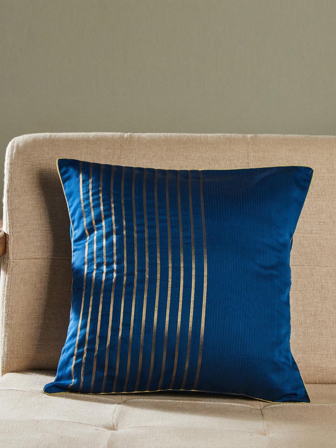 

Fabindia Blue & Gold-Toned Striped Zari Square Cushion Cover