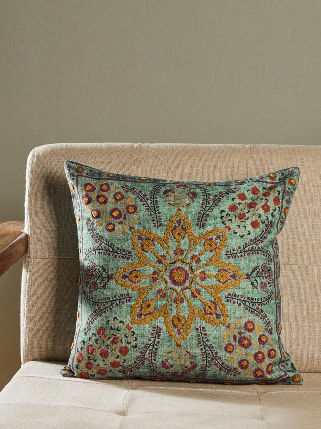 

Fabindia Teal & Yellow Embroidered Cotton Square Cushion Covers
