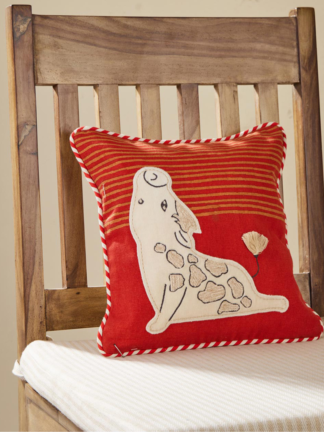 

Fabindia Red & White Embroidered Cotton Square Cushion Cover