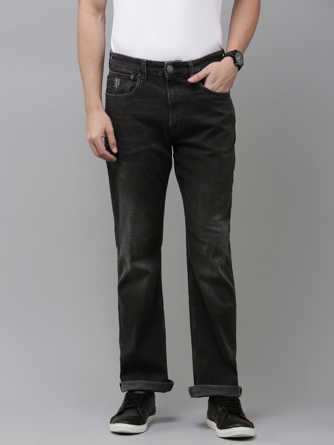 

U.S. Polo Assn. Denim Co. Men Bootcut Light Fade Stretchable Jeans, Black