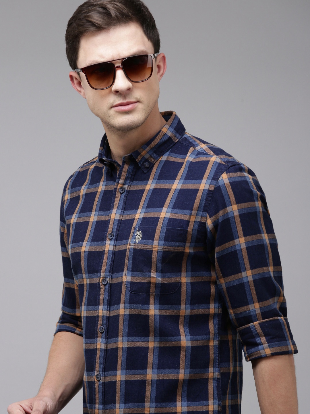 

U.S. Polo Assn. Denim Co. Pure Cotton Checked Slim Fit Casual Shirt, Blue