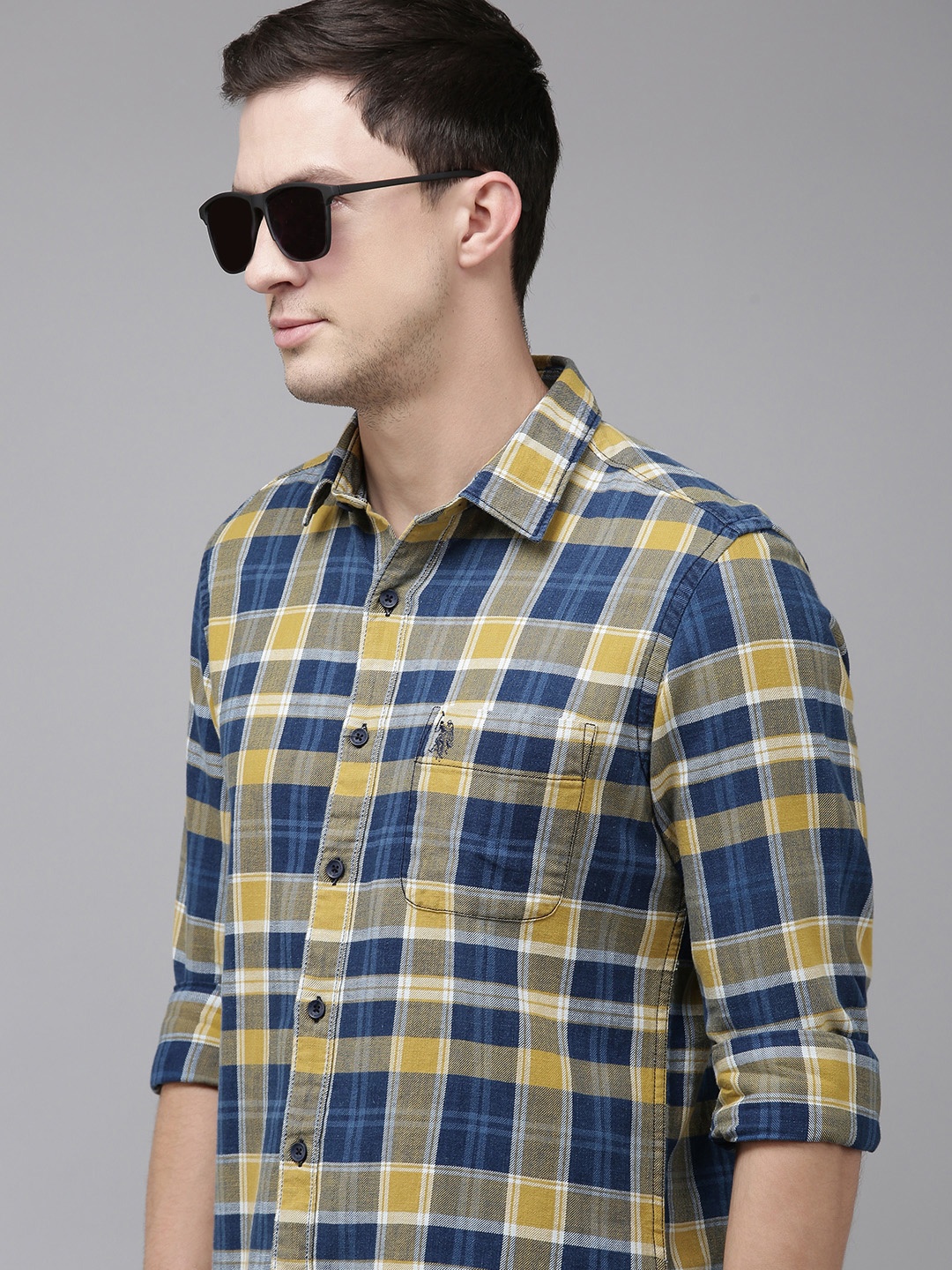 

U.S. Polo Assn. Denim Co. Slim Fit Checked Pure Cotton Casual Shirt, Blue