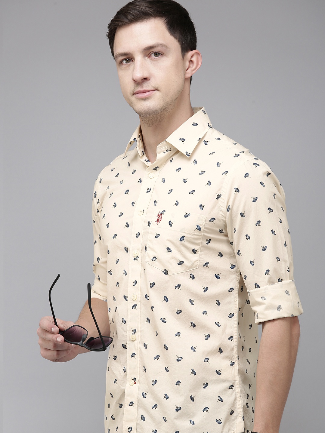 

U.S. Polo Assn. Tailored Fit Floral Printed Pure Cotton Casual Shirt, Beige