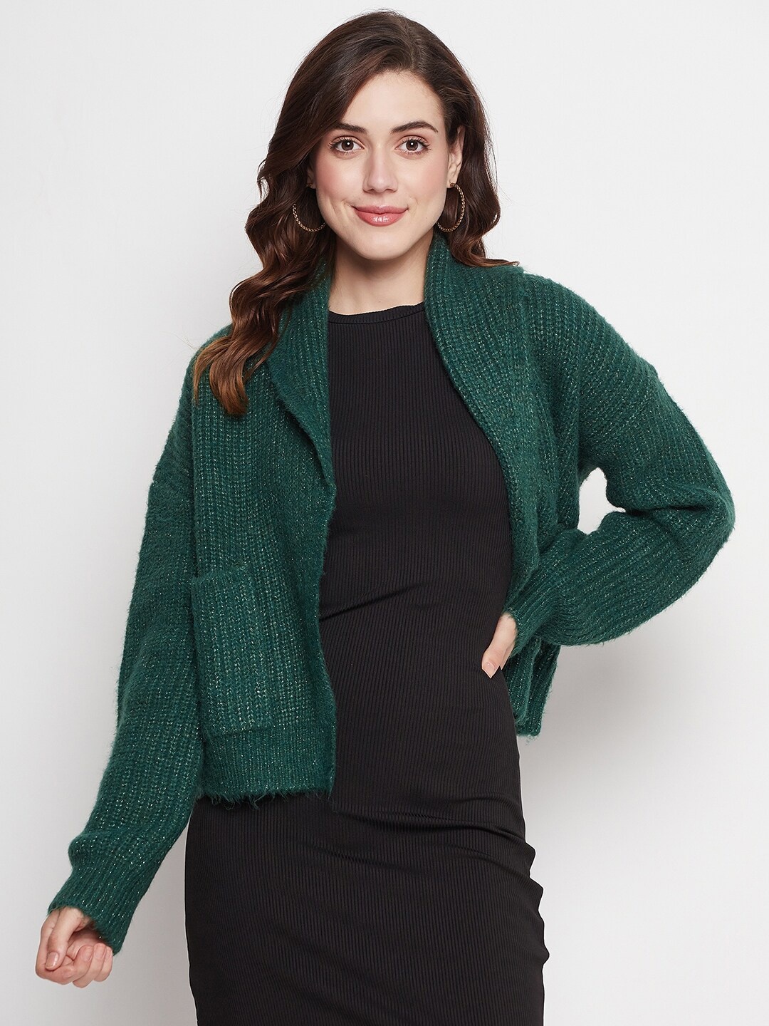 

Madame Self Design Woollen Shrug, Green