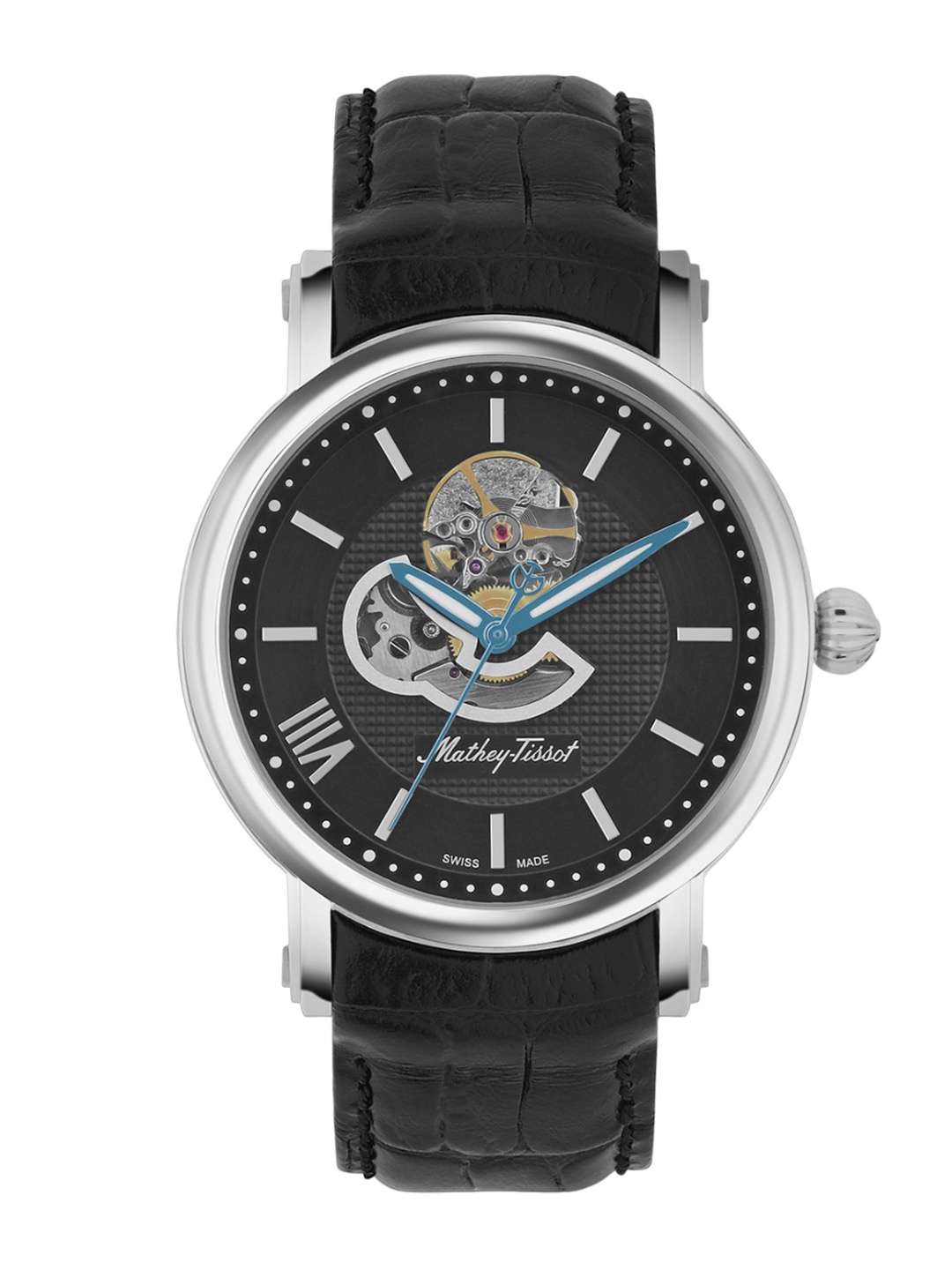 

Mathey-Tissot Swiss Made Men Leather Straps Automatic Analogue Watch H7053AN, Black