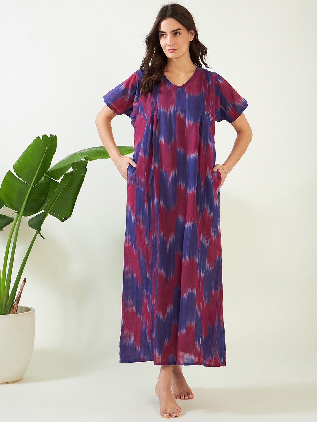 

The Kaftan Company Abstract Printed Pure Cotton Maxi Nightdress, Blue