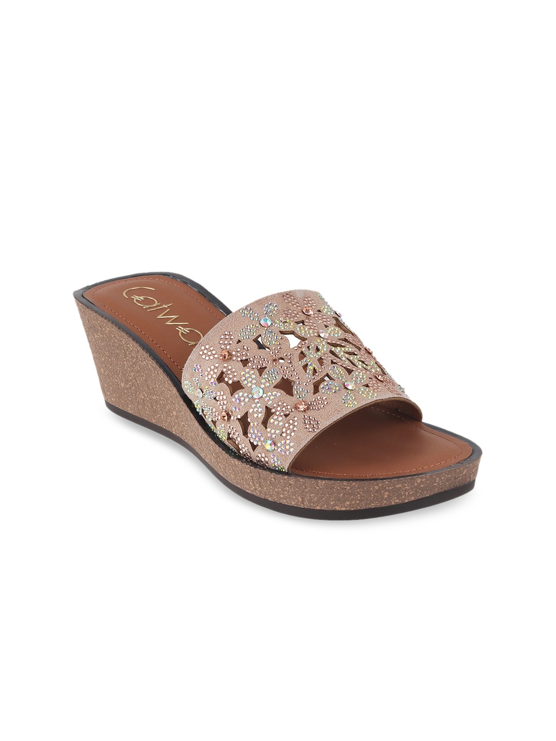 

Catwalk Textured Wedge Heels with Laser Cuts, Gold