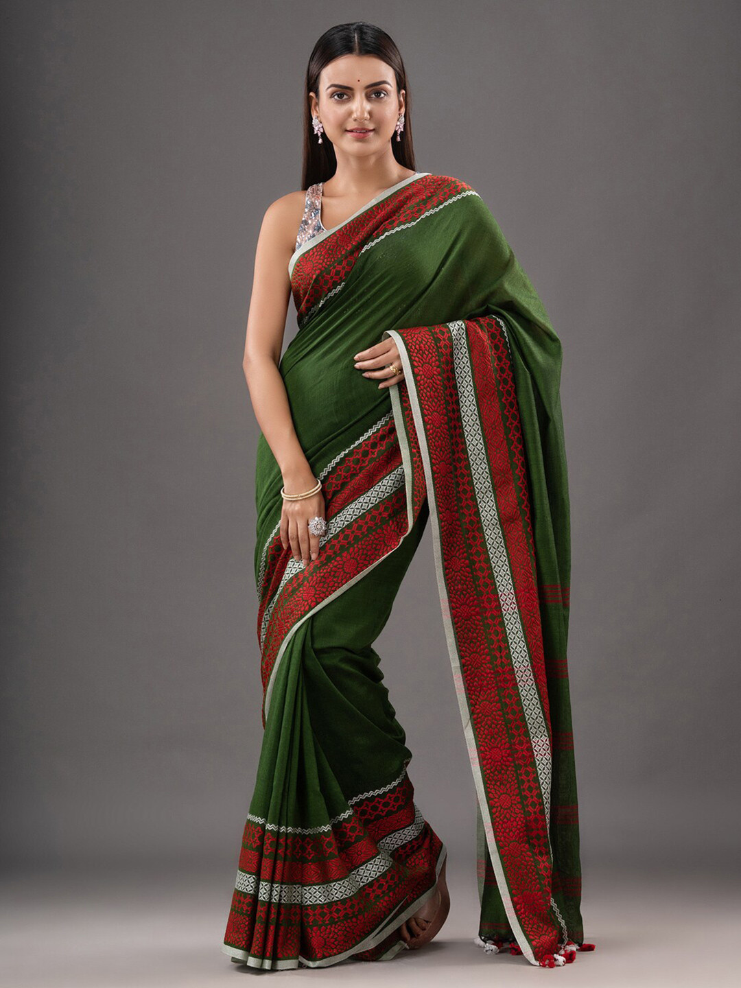 

Mitera Green Woven Designed Pure Cotton Saree