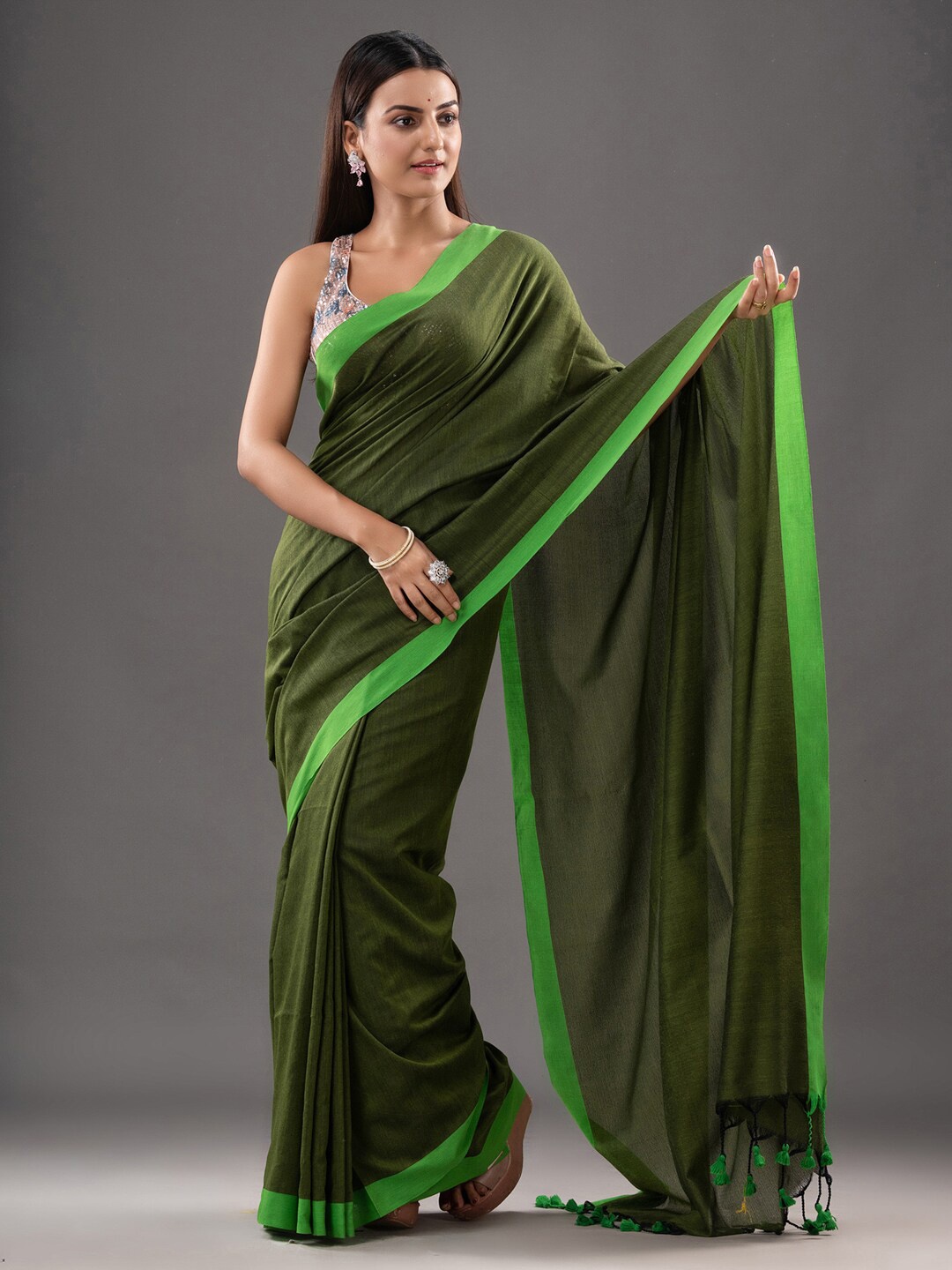 

Mitera Pure Cotton Saree, Green
