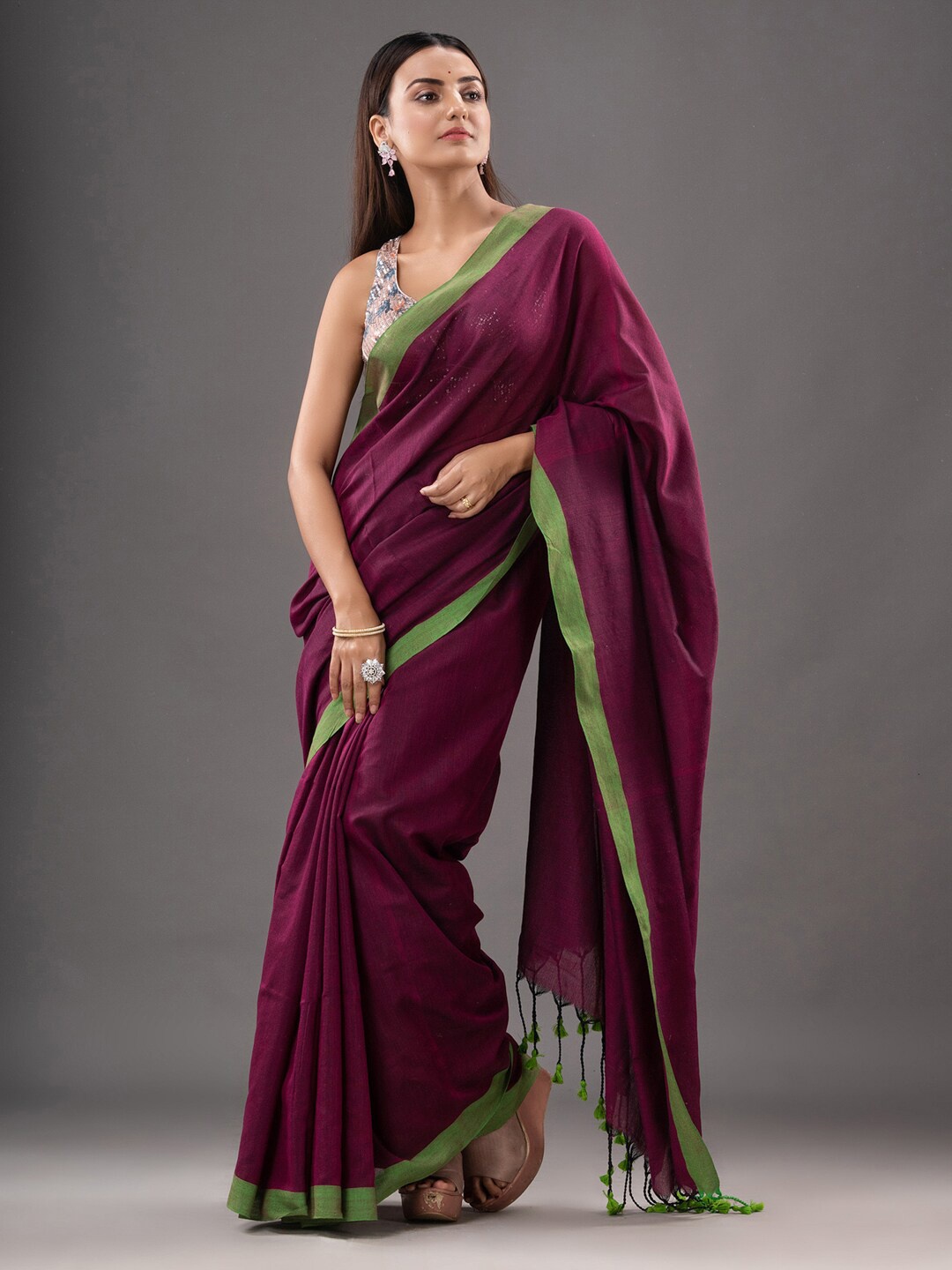 

Mitera Magenta & Green Pure Cotton Saree