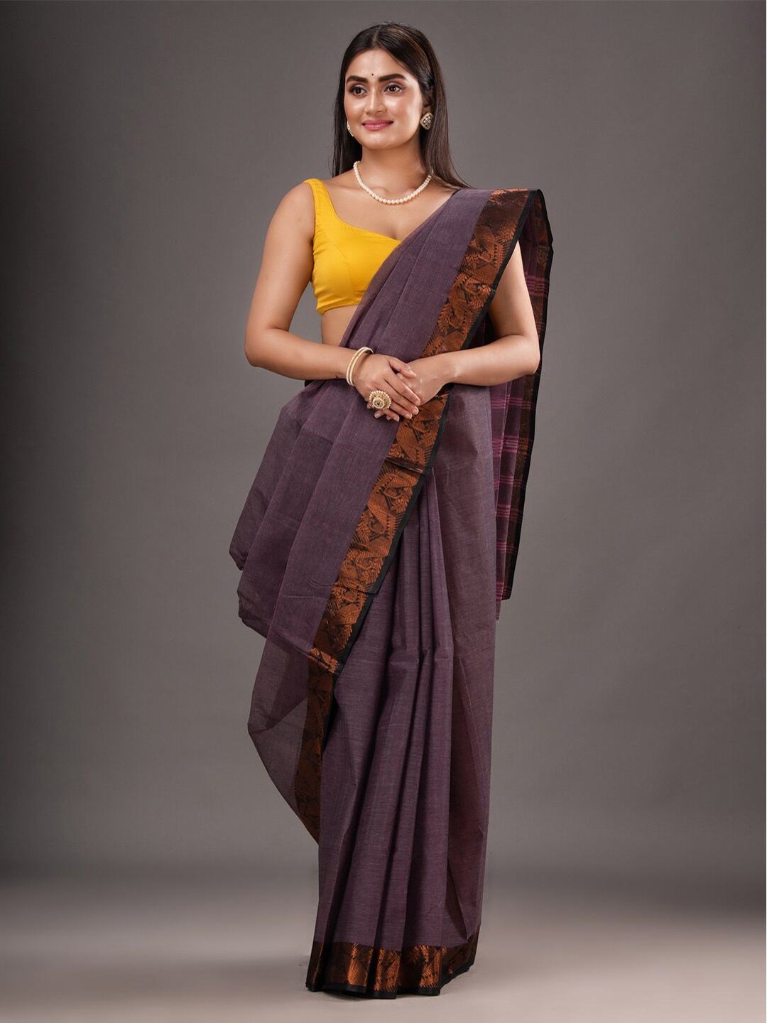 

Mitera Zari Pure Cotton Taant Saree, Lavender