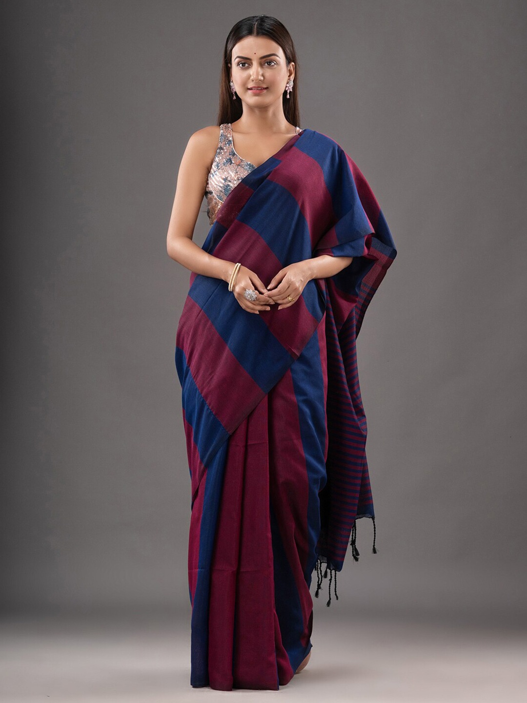 

Mitera Blue Colourblocked Pure Cotton Saree