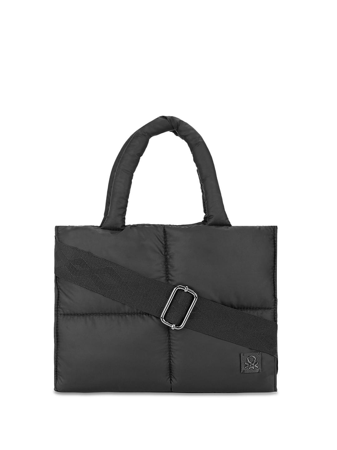 

United Colors of Benetton Detachable Sling Strap PU Structured Tote Bag with Tasselled, Black