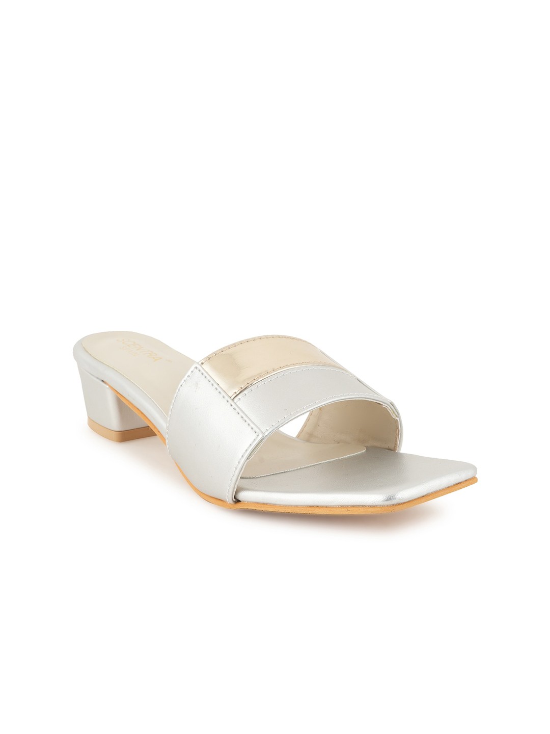 

SCENTRA Colourblocked Block Heels, Silver