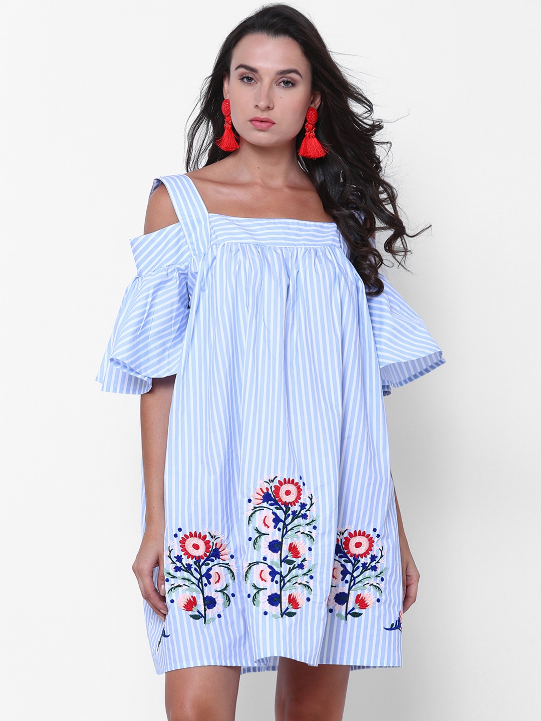

Tokyo Talkies Women Blue Striped A-Line Dress