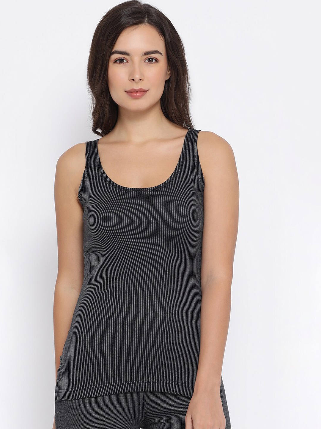 

Macrowoman W-Series Ribbed Deep Round Neck Thermal Top, Black