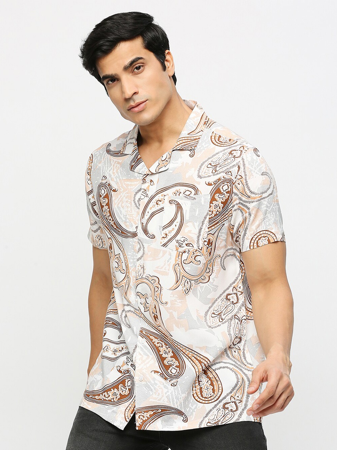 

MOD ECRU Ethnic Motifs Printed Smart Fit Casual Shirt, White
