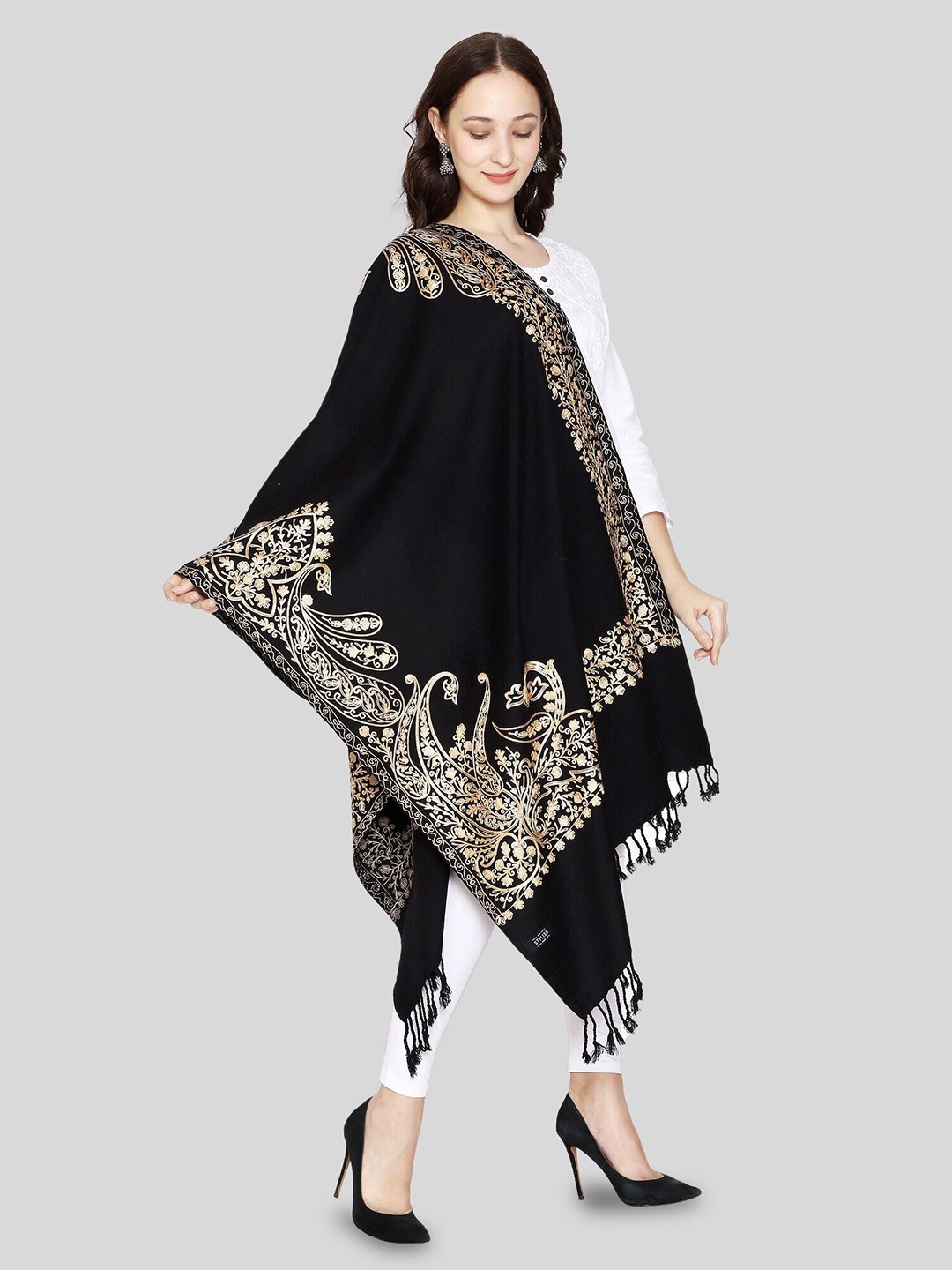 

SWI Stylish Ethnic Motifs Embroidered Shawl, Black