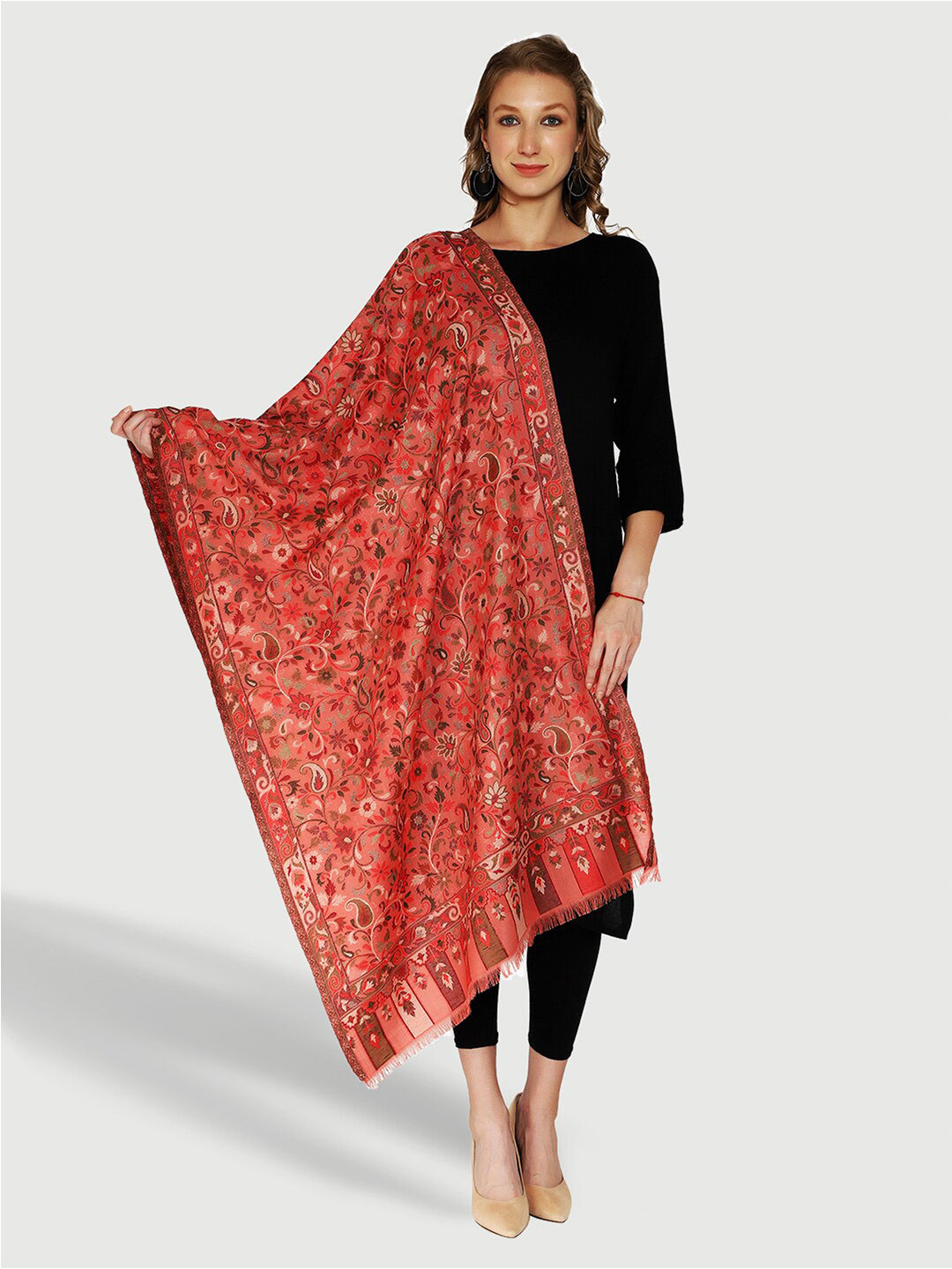 

SWI Stylish Floral Woven Design Shawl, Peach