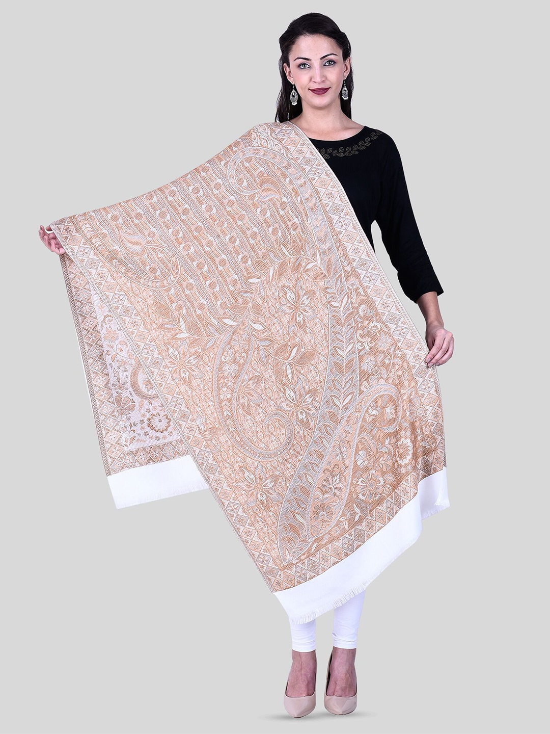

SWI Stylish Ethnic Motifs Woven Design Shawl, White