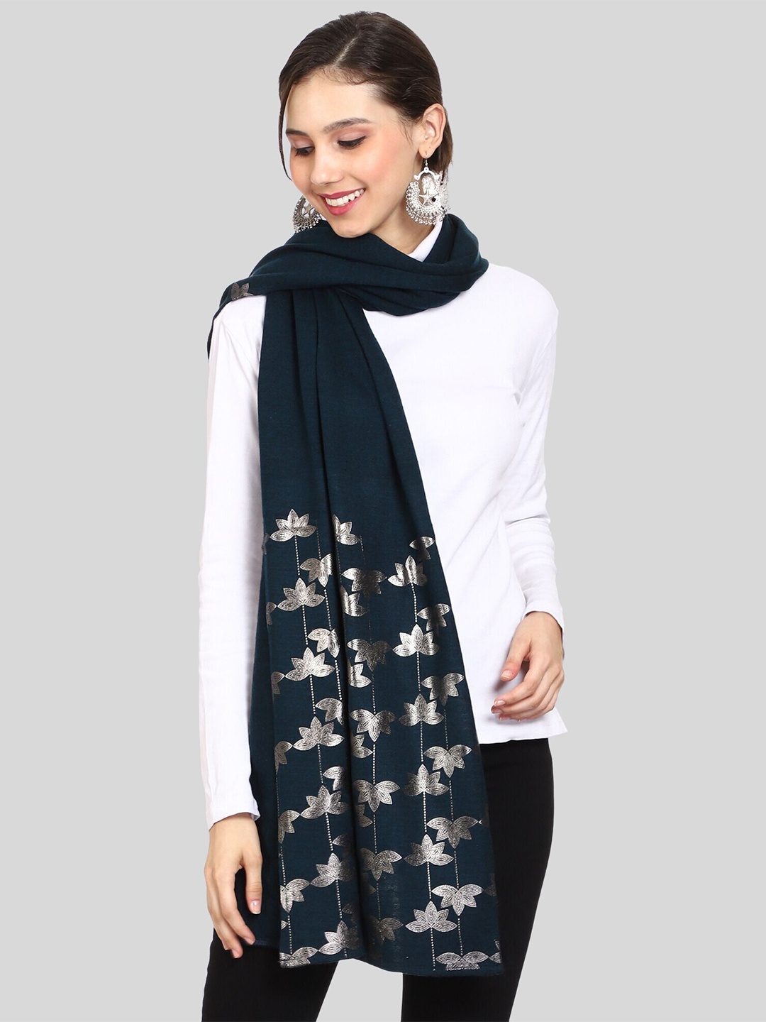 

SWI Stylish Ethnic Motifs Foil Printed Shawl, Navy blue