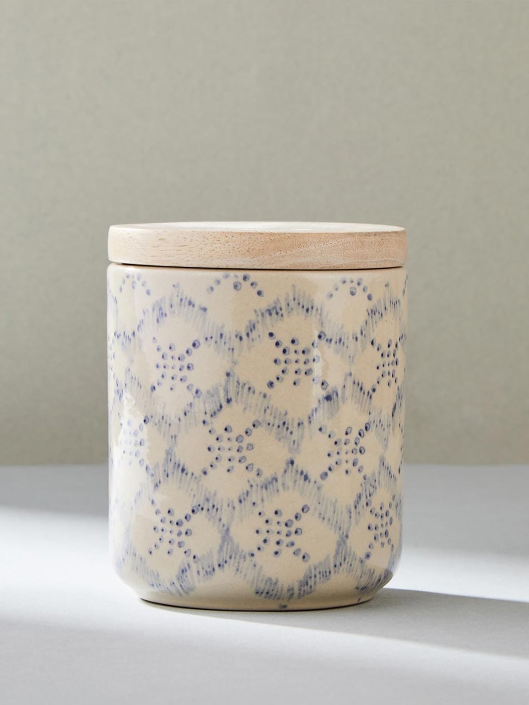 

Fabindia Beige & Blue Painted Ceramic Jar Large