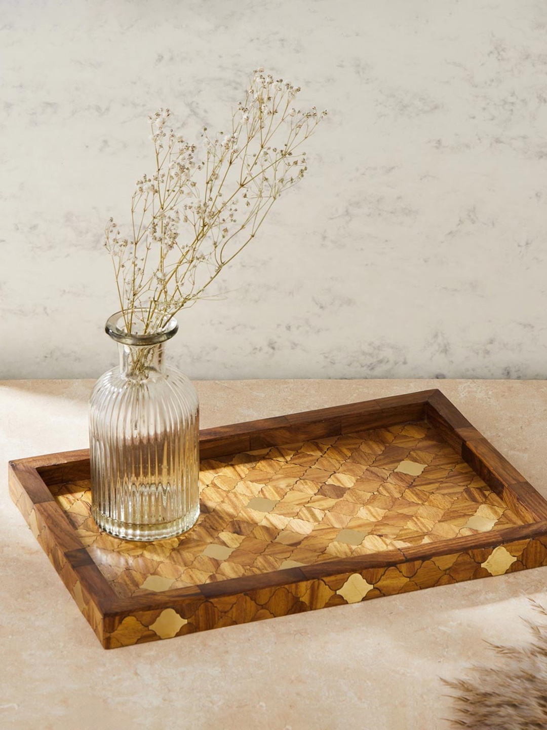 Fabindia Brown Wooden Inlay Decor Tray
