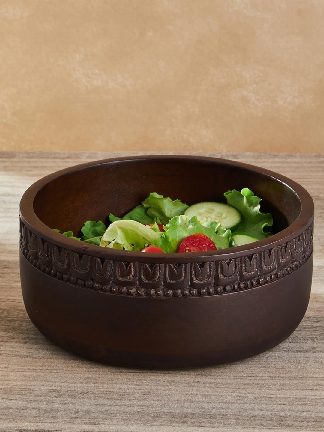 

Fabindia Samod Brown Wood Salad Serving Bowl