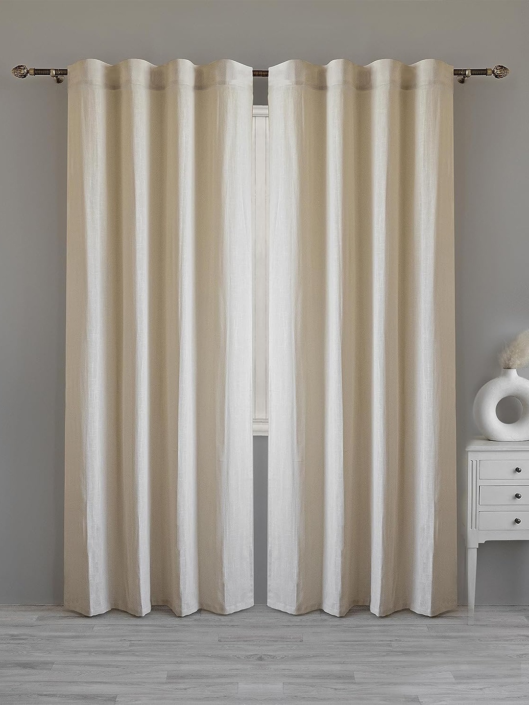 

LINENWALAS Happy Sleeping Beige Sheer Long Door Curtain