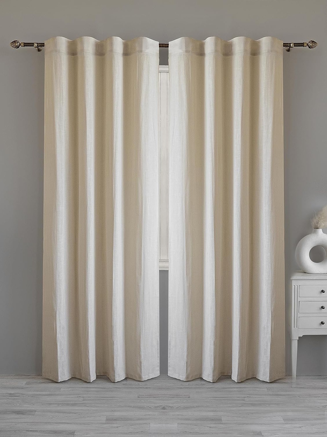 

LINENWALAS Happy Sleeping Beige 2 Pieces Cotton Sheer Window Curtains
