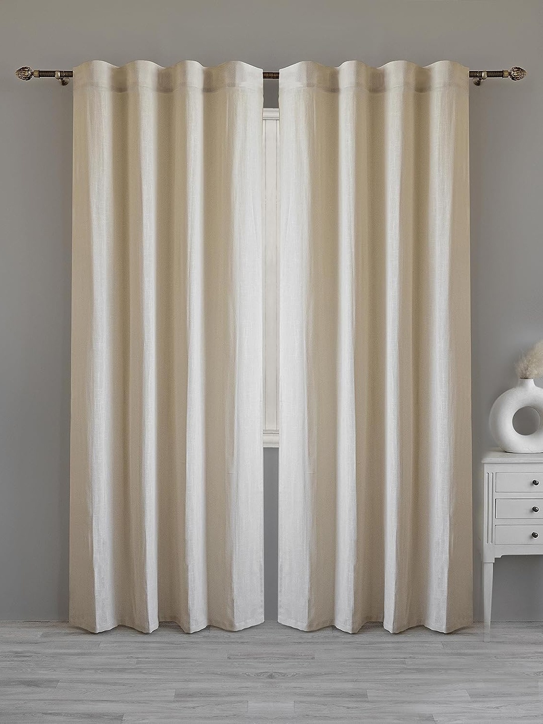 

LINENWALAS Happy Sleeping Beige 2 Pieces Cotton Sheer Door Curtains