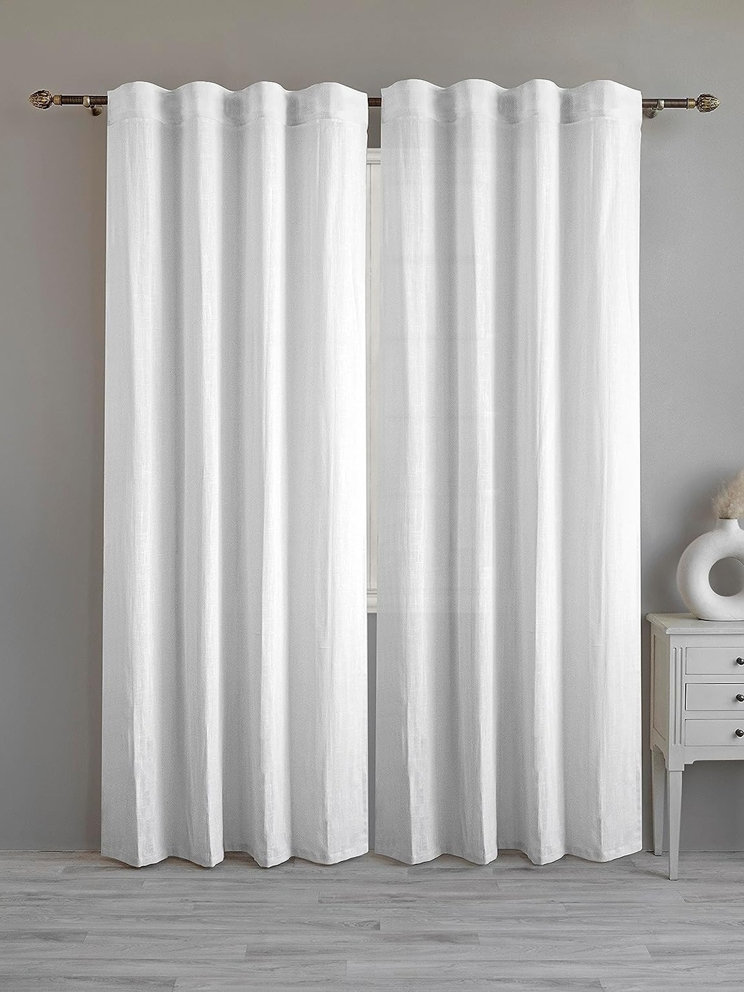

LINENWALAS Happy Sleeping White 2 Pieces Cotton Sheer Long Door Curtains
