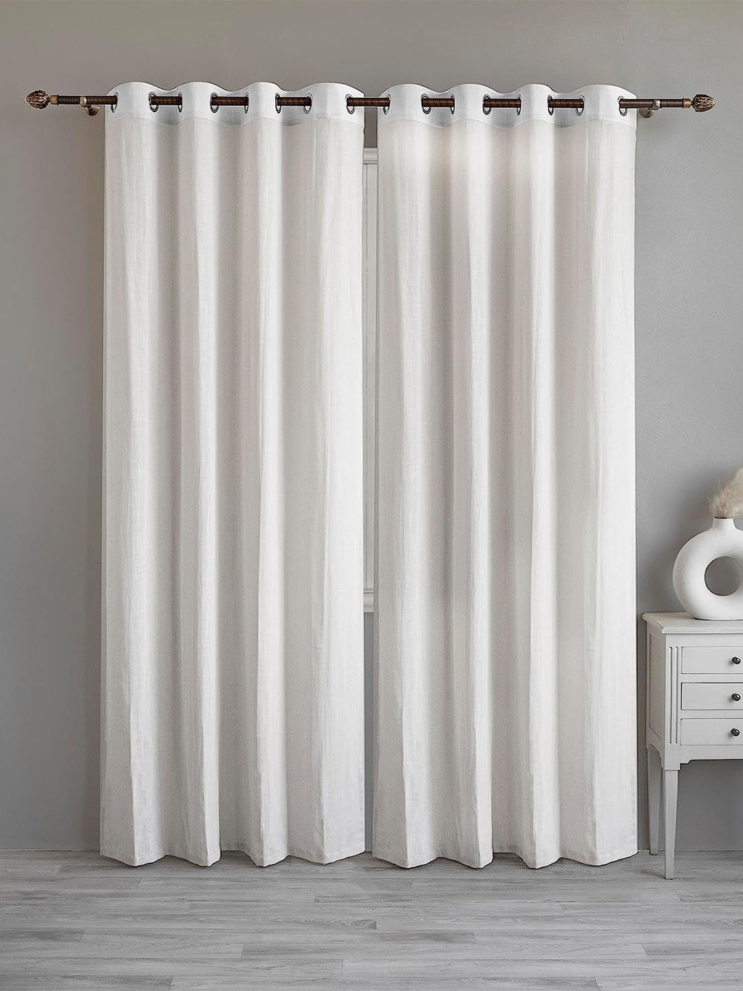 

LINENWALAS Happy Sleeping White 2 Pieces Semi Sheer Cotton Long Door Curtains
