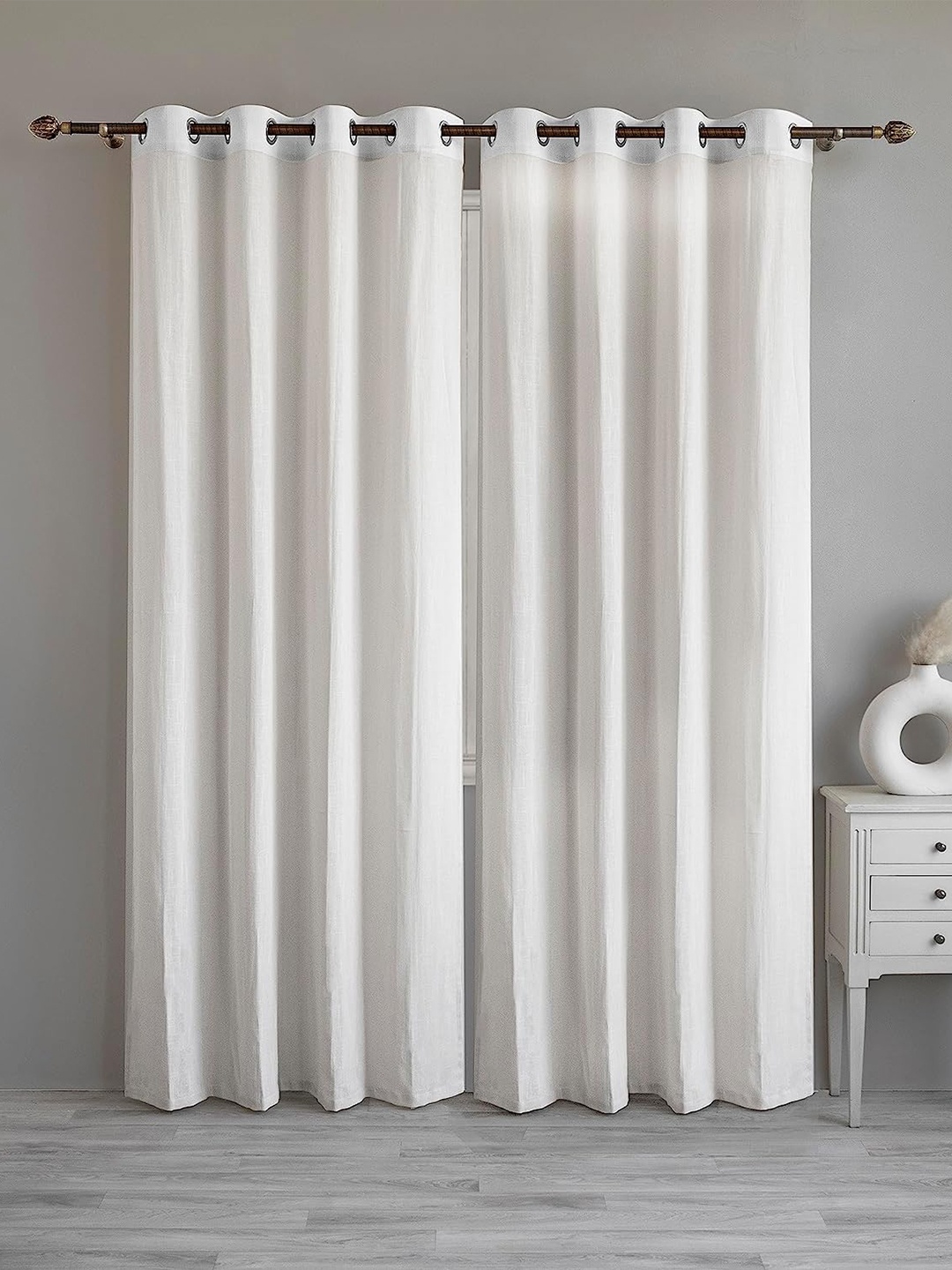

LINENWALAS Happy Sleeping White 2 Pieces Sheer Cotton Long Door Curtains
