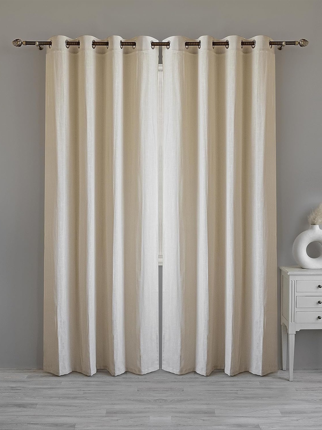 

LINENWALAS Happy Sleeping Beige Semi Sheer Cotton Long Door Curtain