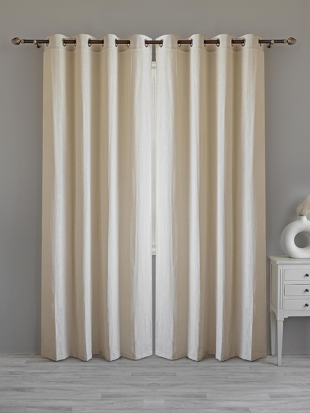 

LINENWALAS Happy Sleeping Beige 2 Pieces Sheer Cotton Door Curtains