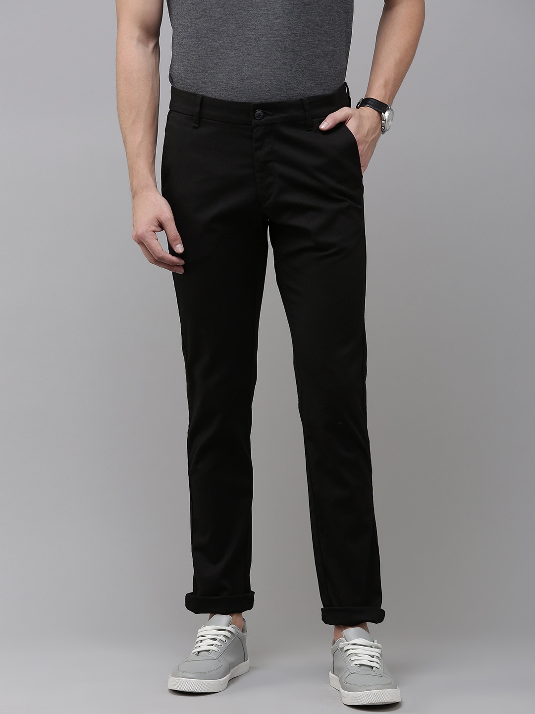 

U.S. Polo Assn. Men Mid-Rise Slim Fit Chinos Trousers, Black