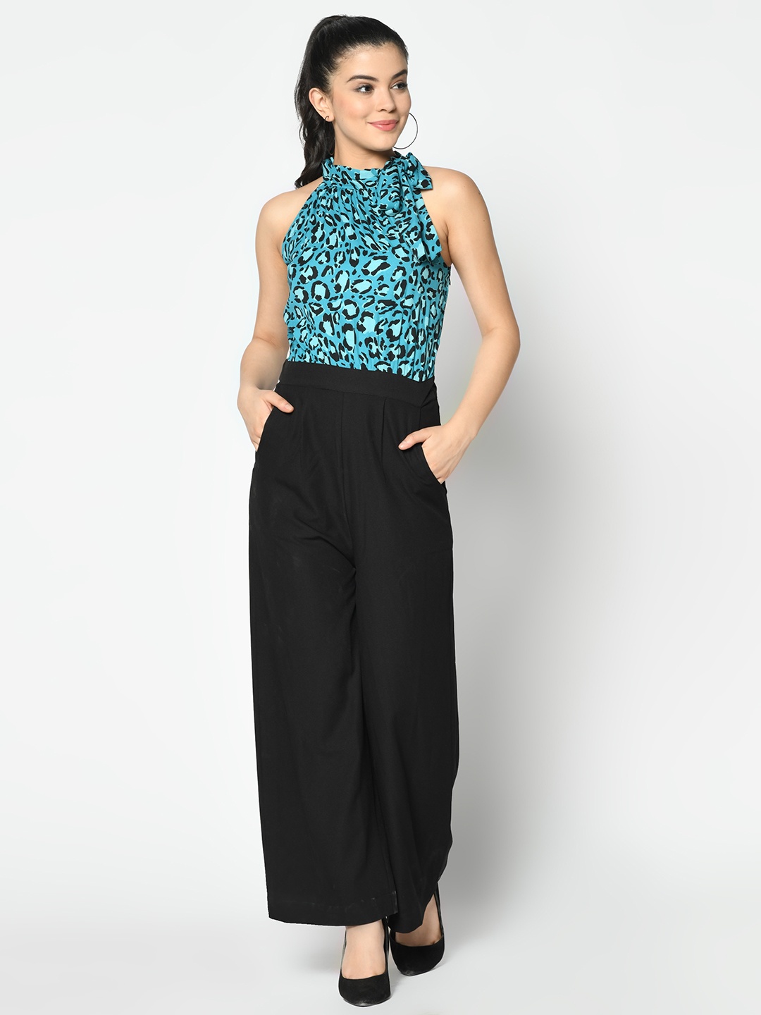 

SQew Abstract Printed Sleeveless Basic Jumpsuit, Blue