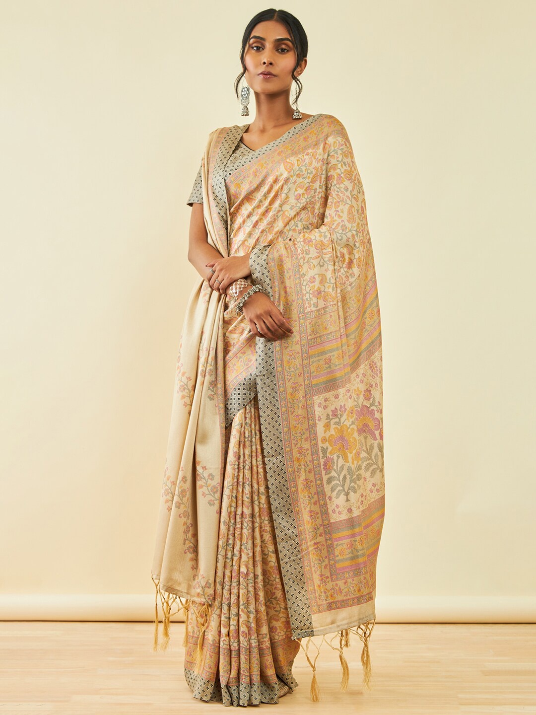 

Soch Floral Printed Pashmina Saree With Shawl, Beige