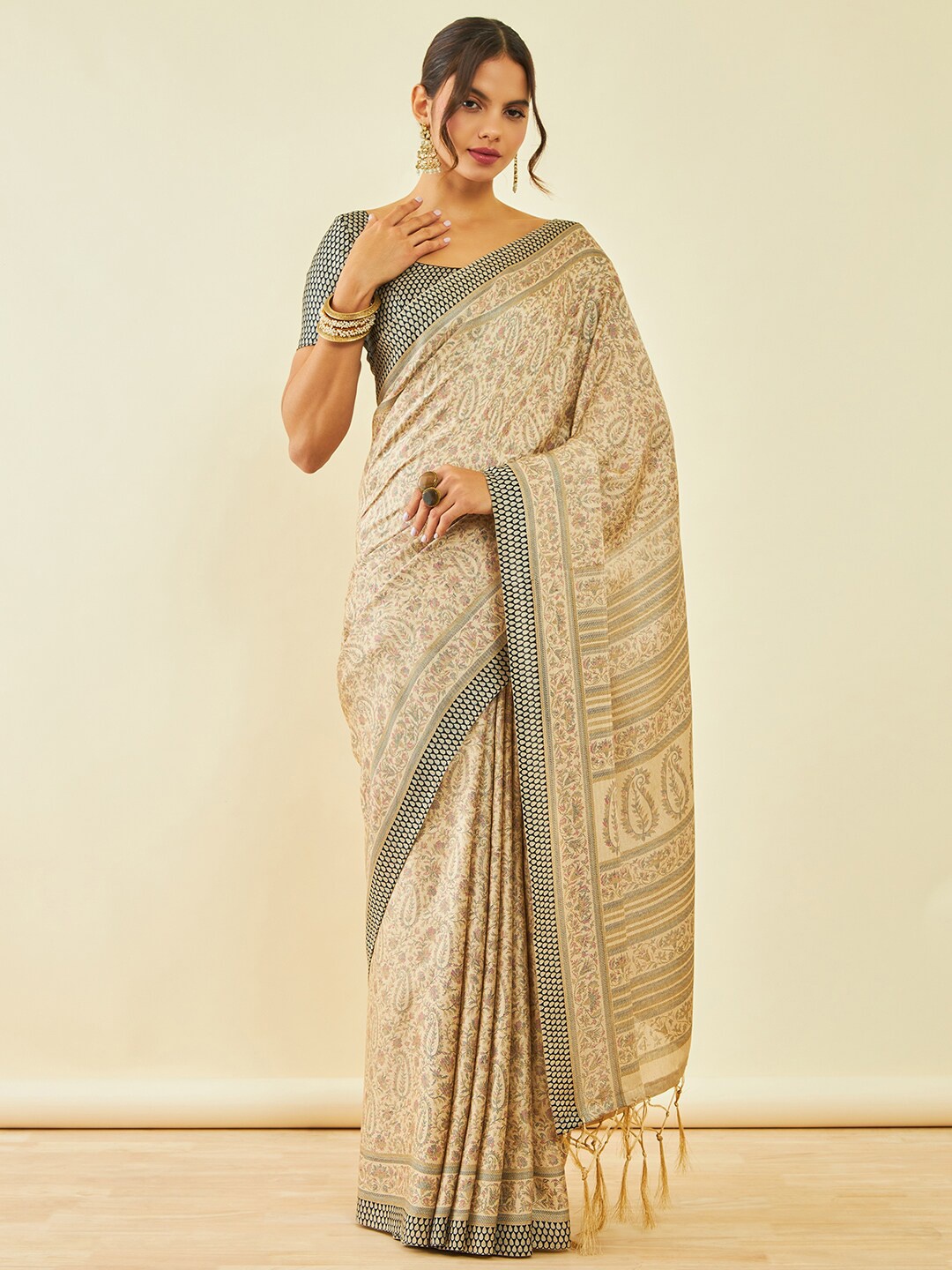 

Soch Paisley Printed Pashmina Saree With Shawl, Beige