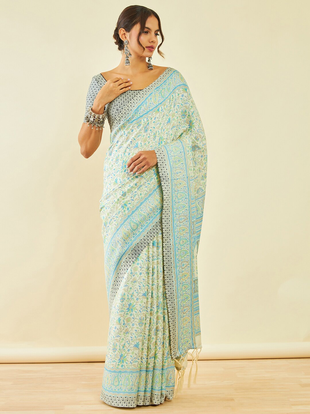 

Soch Floral Printed Pashmina Saree With Shawl, Cream
