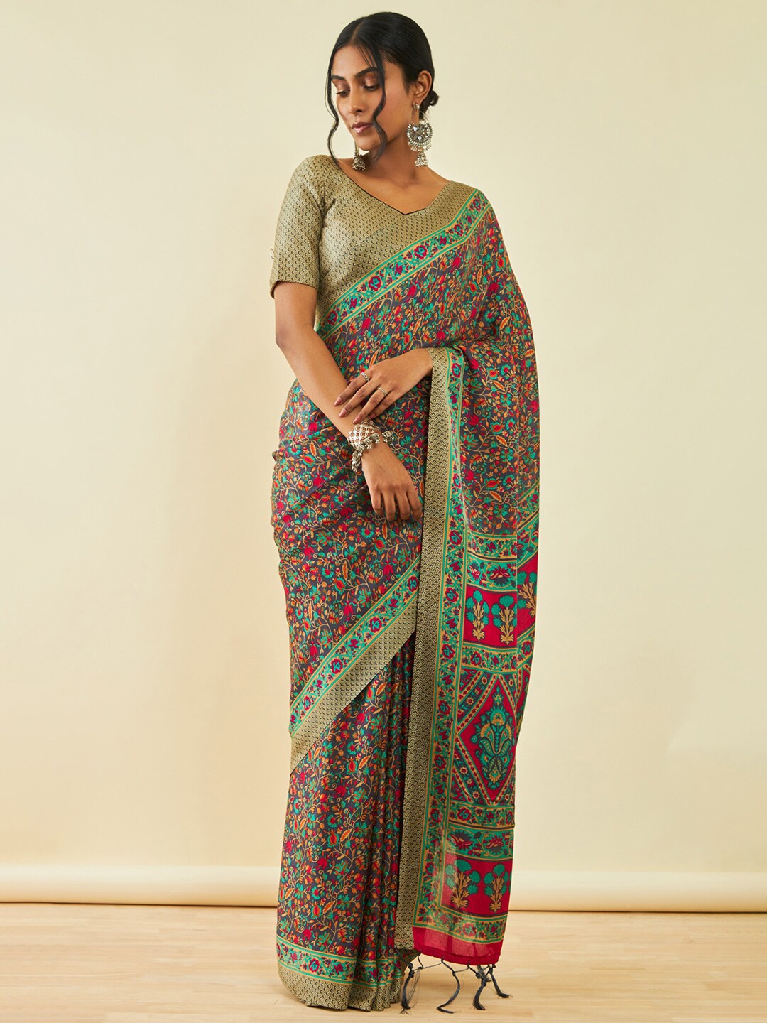 

Soch Floral Printed Pashmina Saree With Shawl, Grey