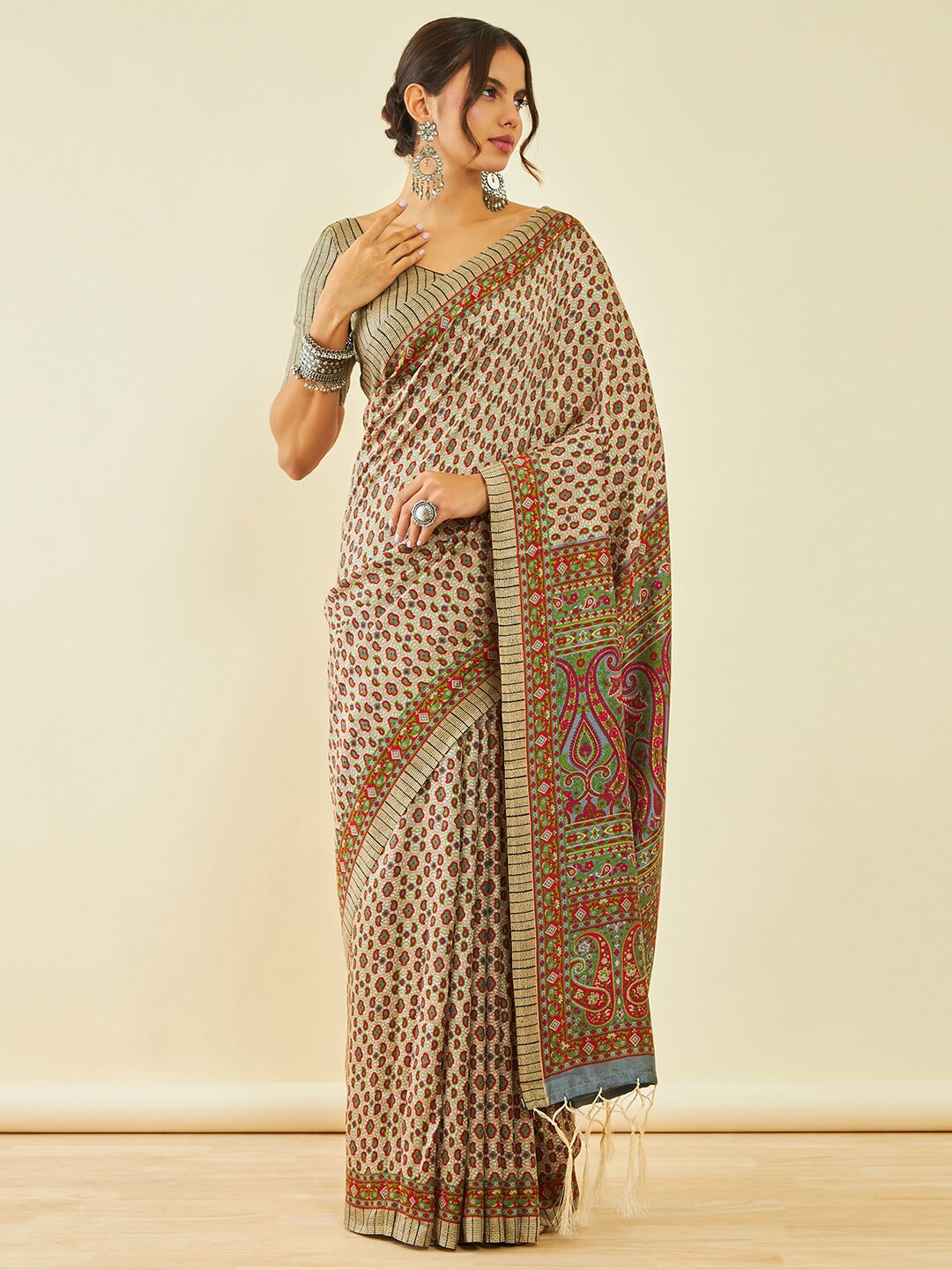 

Soch Paisley Printed Pashmina Saree With Shawl, Grey