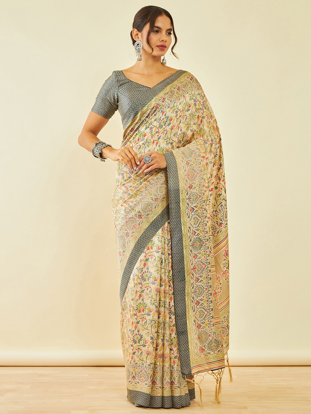

Soch Floral Printed Pashmina Saree With Shawl, Beige