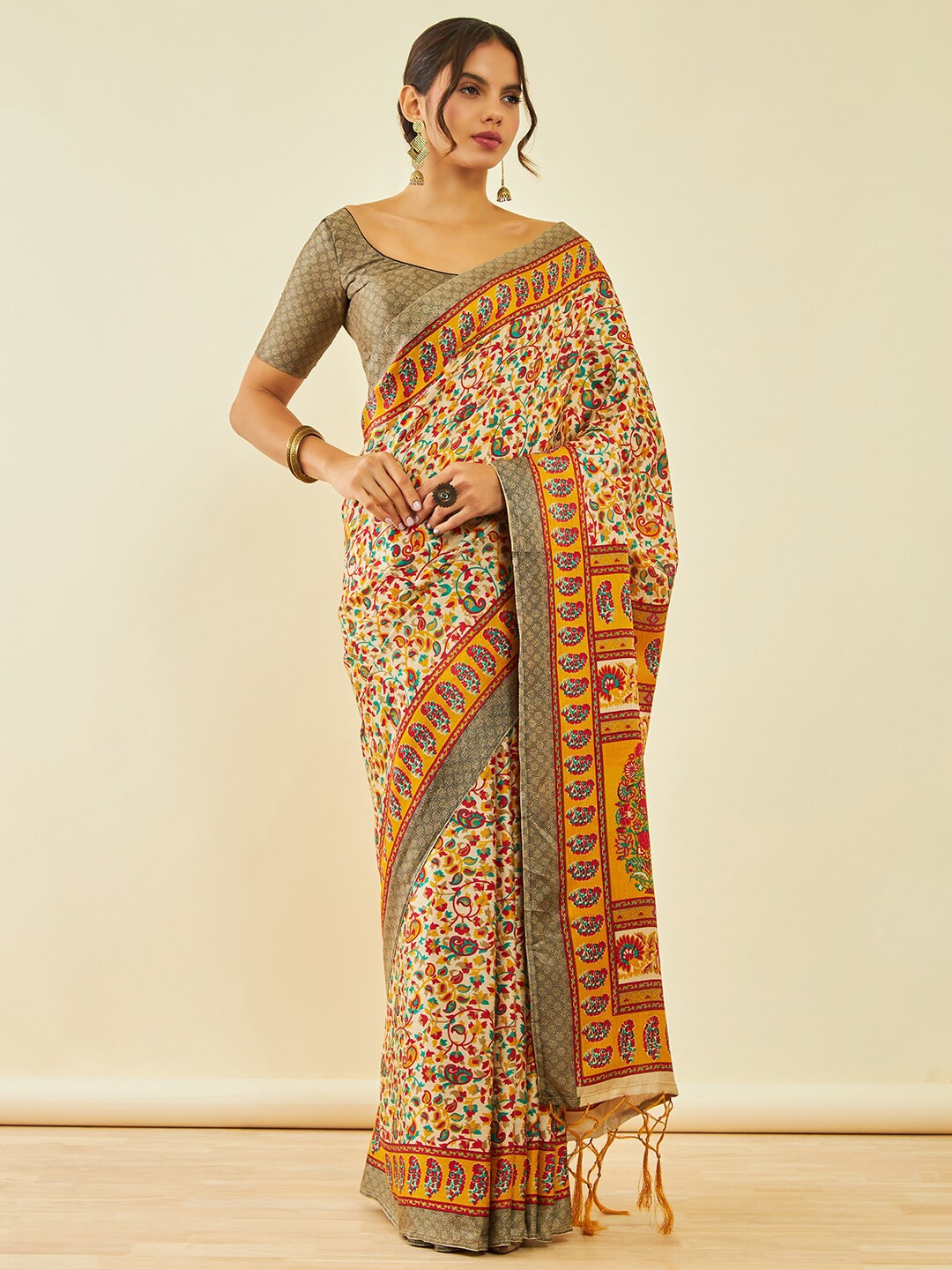 

Soch Paisley Printed Saree With Shawl, Beige