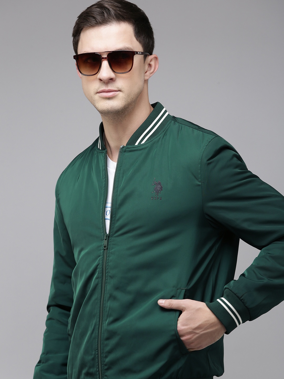 

U.S. Polo Assn. Solid Mock Collar Long Sleeves Varsity Jacket, Olive
