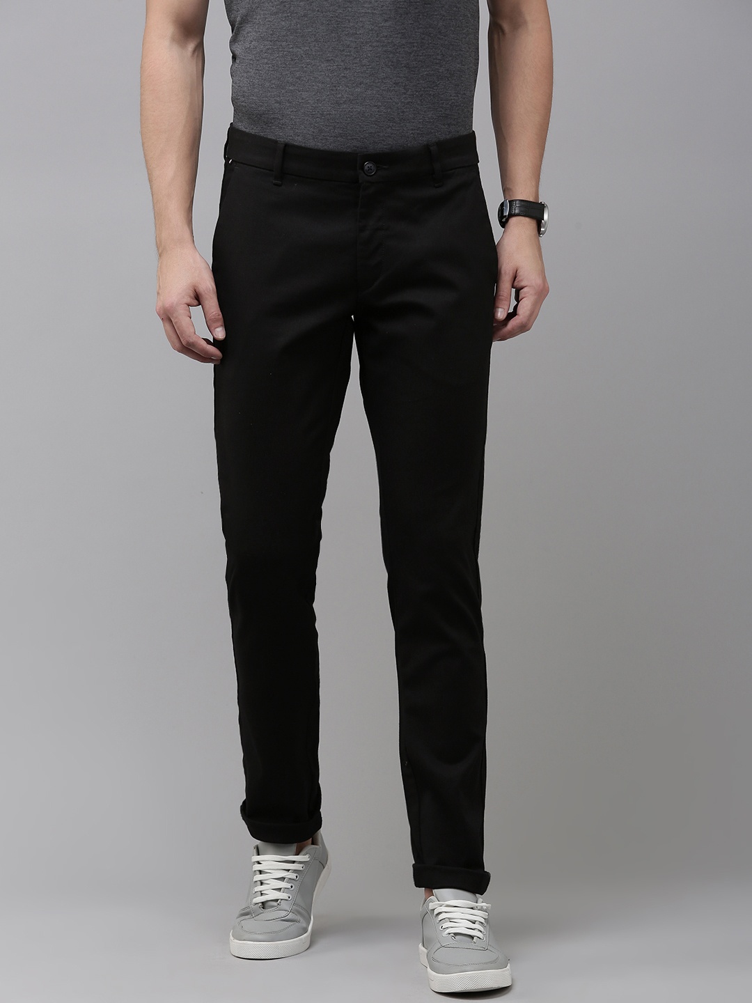 U.S. Polo Assn. Men Mid-Rise Slim Fit Corduroy Chinos, Black